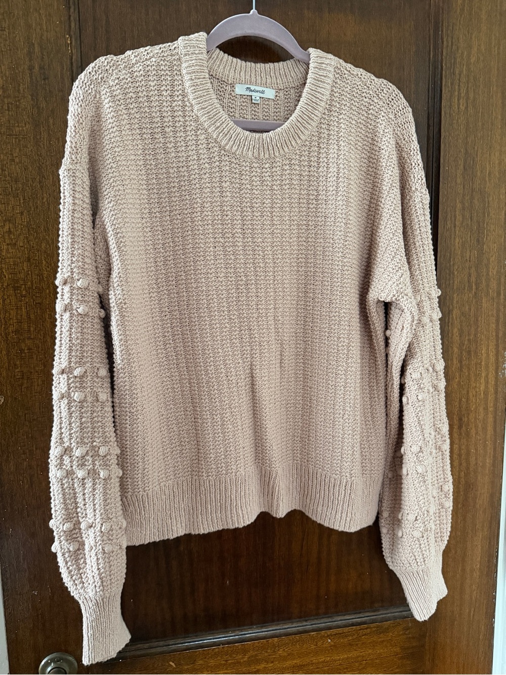 Madewell Blush Textured Bubble-Sleeve Crewneck Sweater